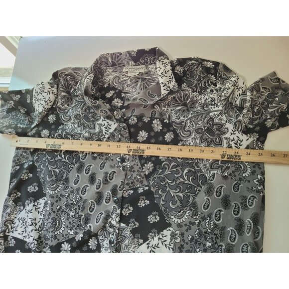 Donkenny Womens  Shirt 1X Black White Paisley Patchwork Button-Up 100% Polyester - Picture 5 of 9
